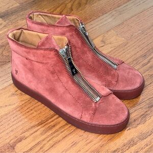 Frye Women's Leather Ankle Burgundy Suede Zip Sneakers Boots Size 7.5